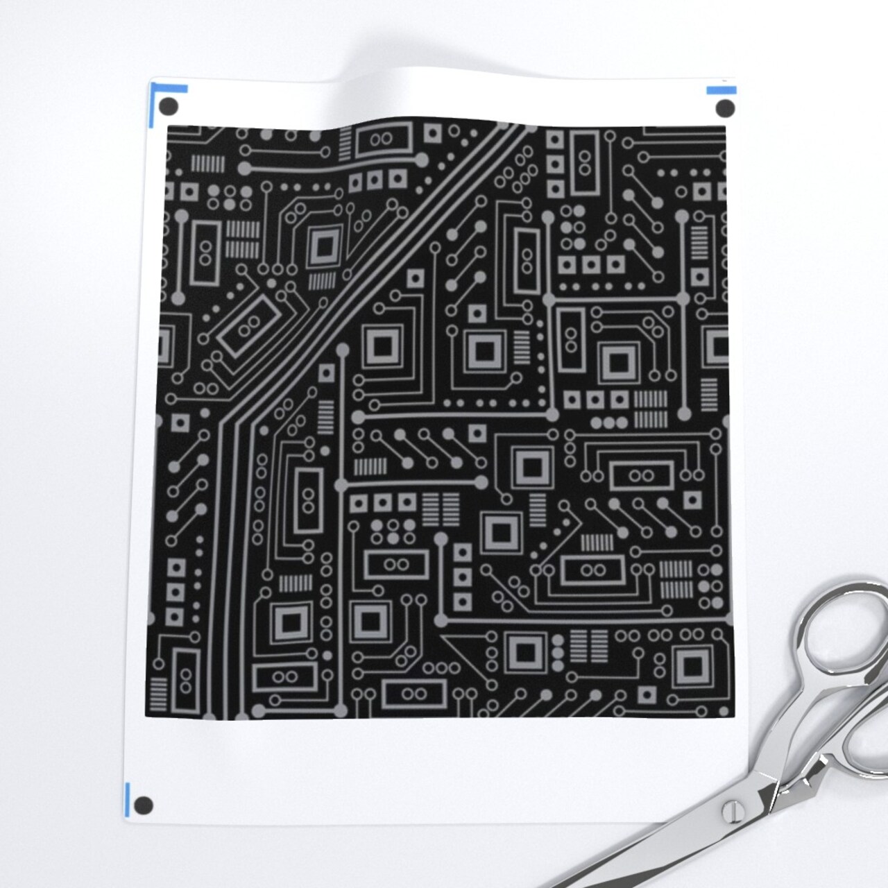 Evil Robot Circuit Board Black Gray Nerd Geek Computer Electric Tech Silver Stem Custom Printed Fabric by Spoonflower Various Fabrics by the Yard or Fat Quarter